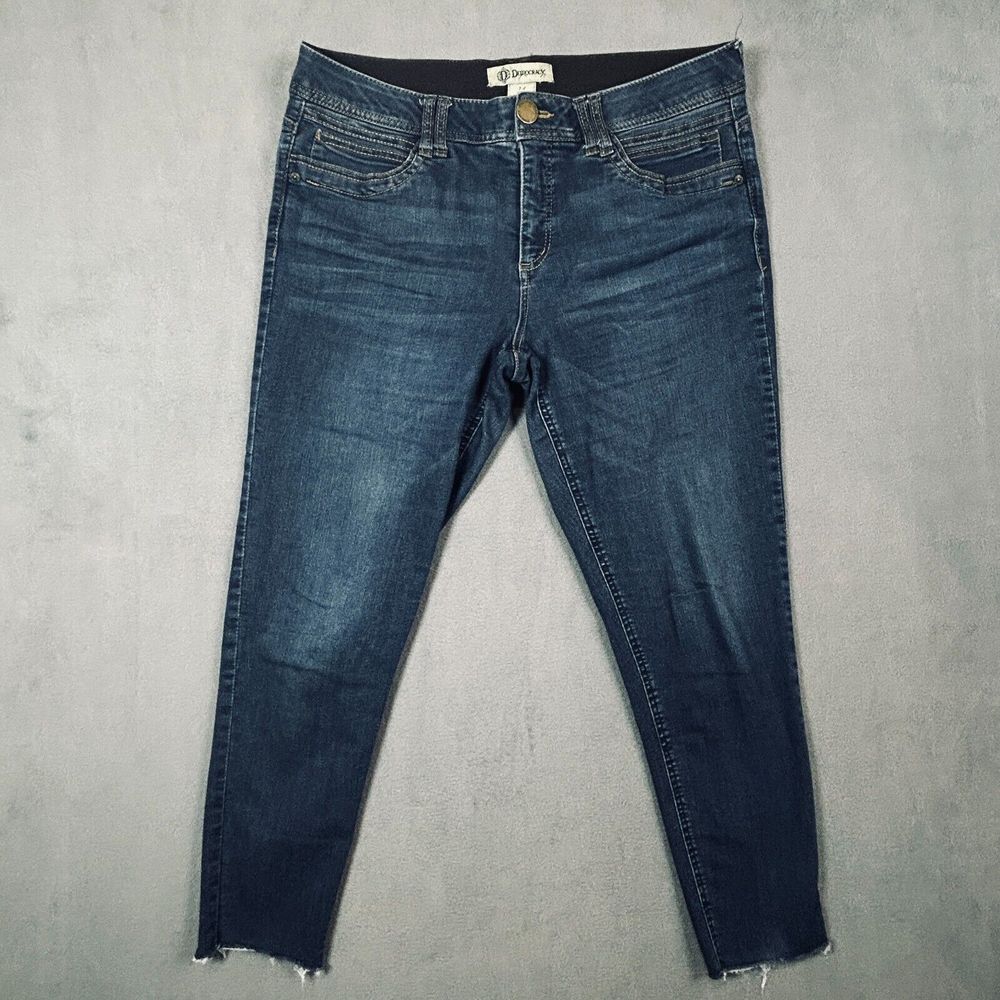 Democracy Jeans Womens 14 Ab Technology Dark Blue Wash‎ Stretch Denim Raw Hem